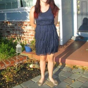 Navy Blue Lace Tiered Dress